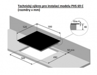 Sklokeramická varná deska Philco PHS 69 C technický nákres